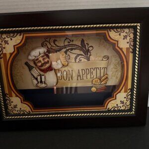 FRAMED Shadow Box Style CHEF BON APPETIT Wall Art